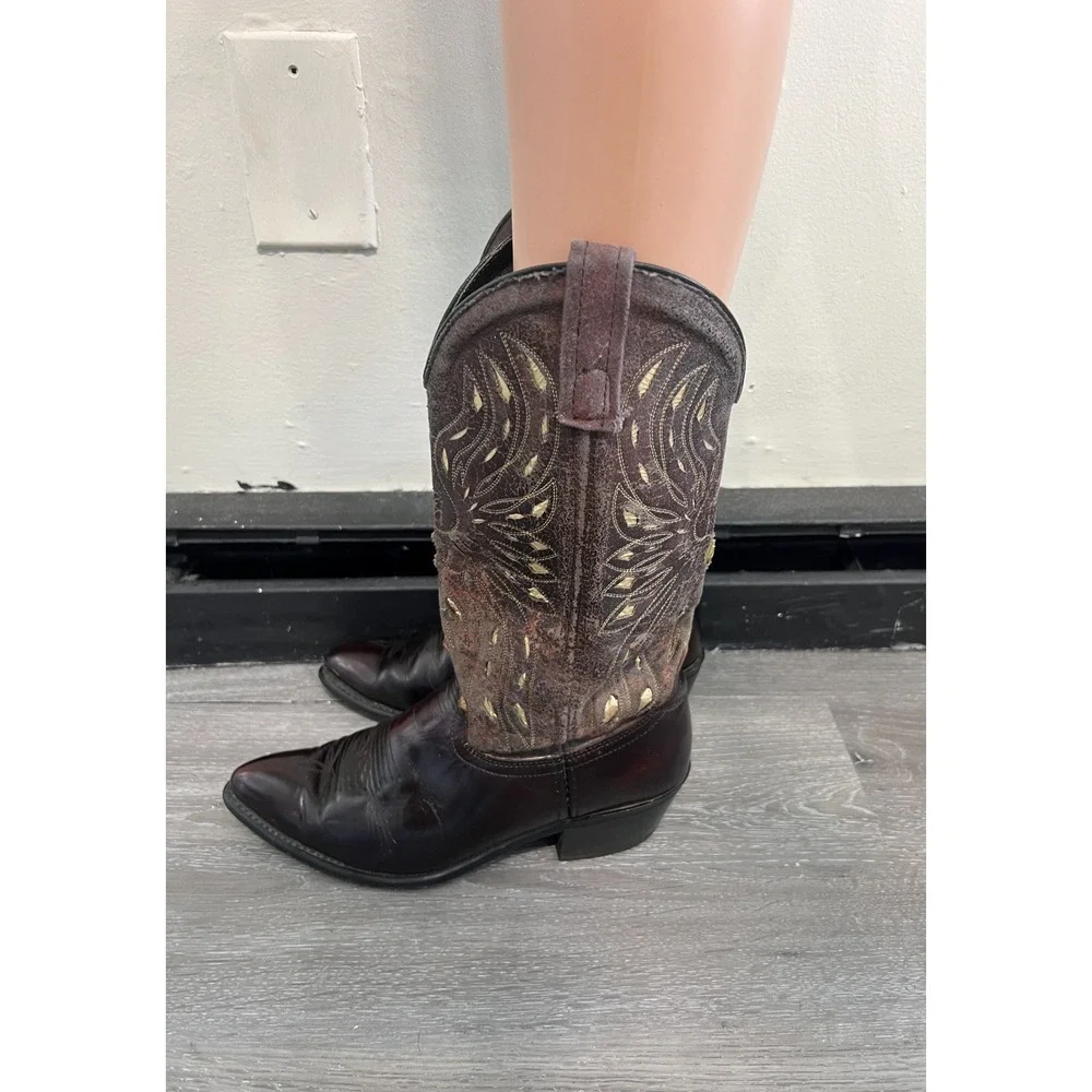 Vintage Texas Brand Brown Leather Western Cowboy Boots Pointed Toe Size 8